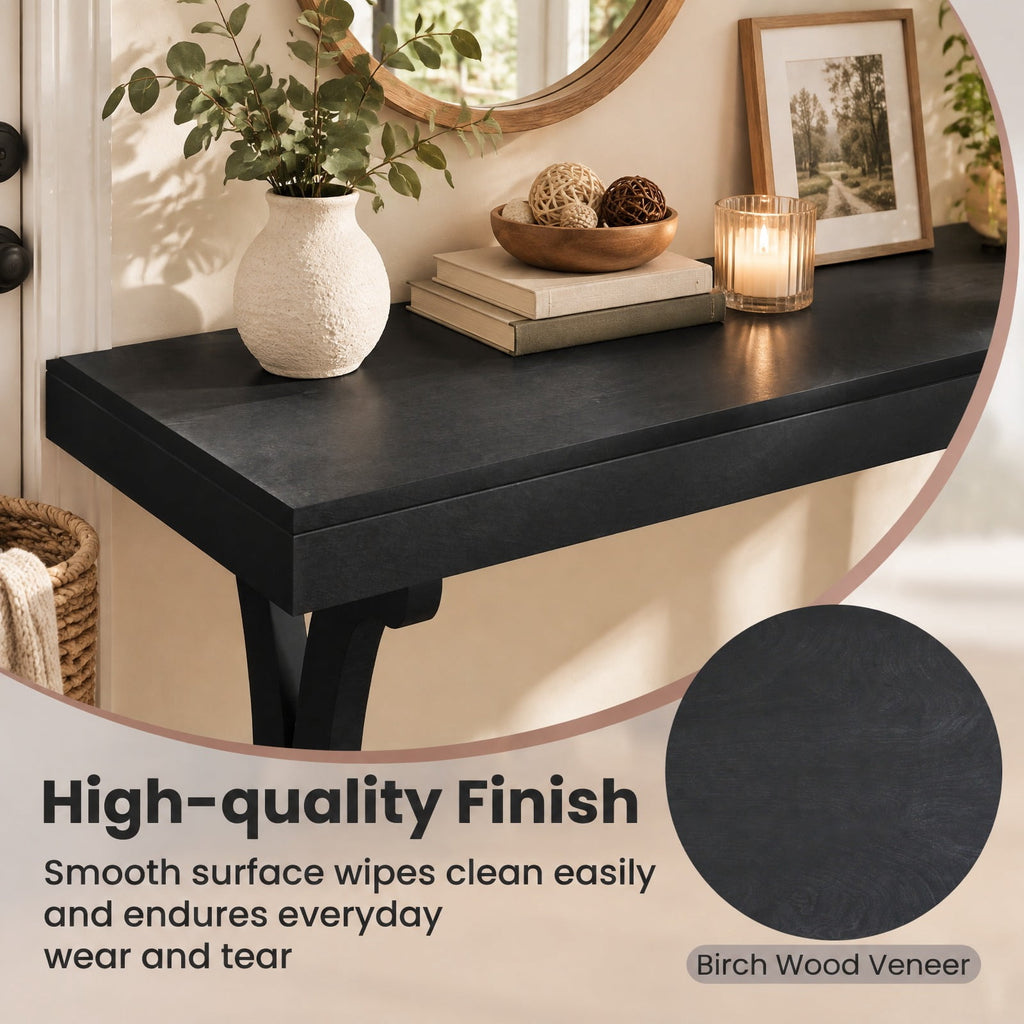 AIRFIND Console Table with Open Storage Shelf, 52 in Vintage Entryway Table with Curved Solid Wood Legs and Adjustable Feet, Black