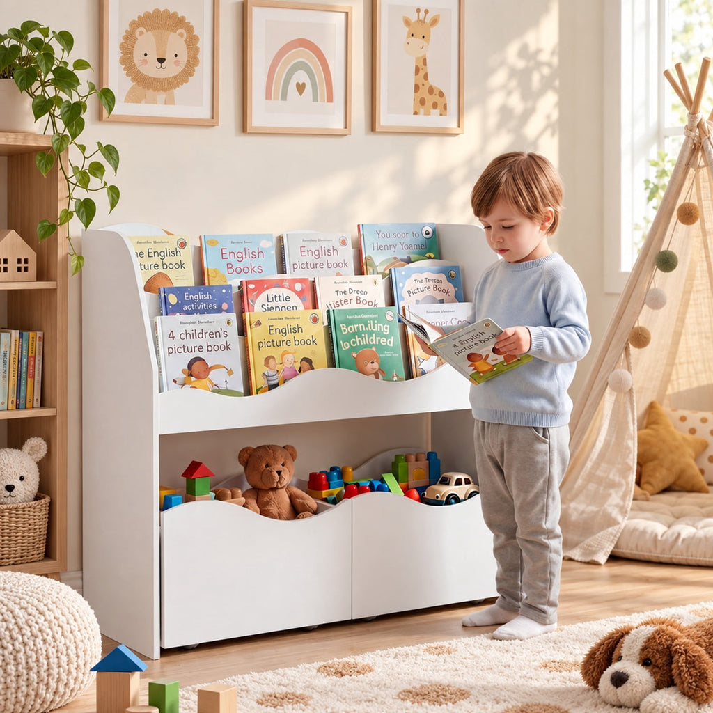 Airfind Kids Toy Wooden Storage Organizer with 2 Rolling Drawers for Kids Room, 11 lbs Capacity, Engineered Wood Frame, White