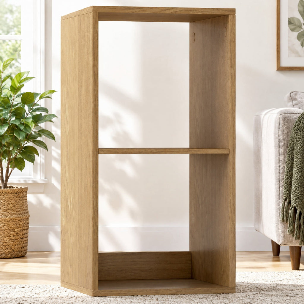 Airfind 2 Cube Bookshelf with Back Guardrail for Living Room Bedroom, Engineered Wood Frame, 14 Inch x 13 Inch x 27.5 Inch Depth of Bottom Shelf 12 Inch Footprint
