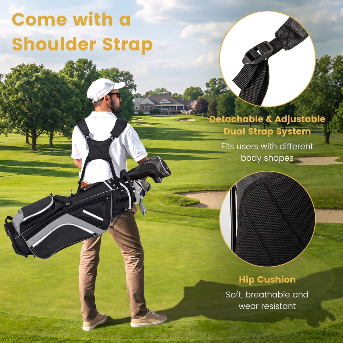 Airfind Lightweight Golf Stand Bag with 14 Way Top Dividers and 6 Zippered Pockets and Rain Hood for Walking the Course, Gray