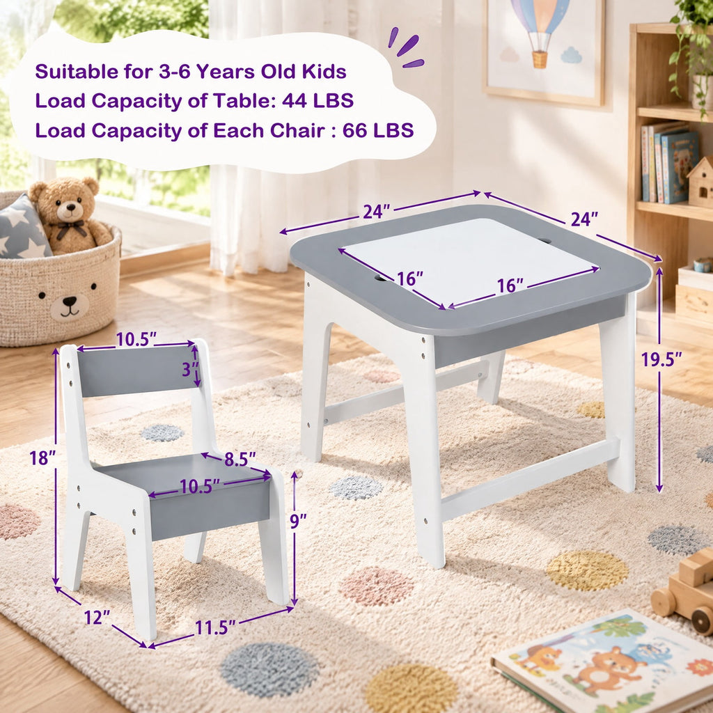 Airfind Youth Table and Chairs Set with Double-sized Tabletop, 44 Lbs Capacity, Mdf, for 3-6 Years Old for Convenient Everyday Use, Gray