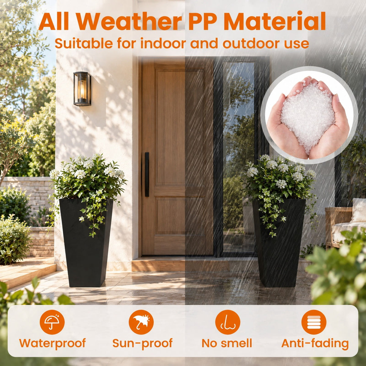 Airfind 22.5 inch Tall Square Planter Set of 2 Self-Watering Flower Pots with Removable Inner Bucket, PP Frame, 11.5 x 11.5 x 22.5 Footprint