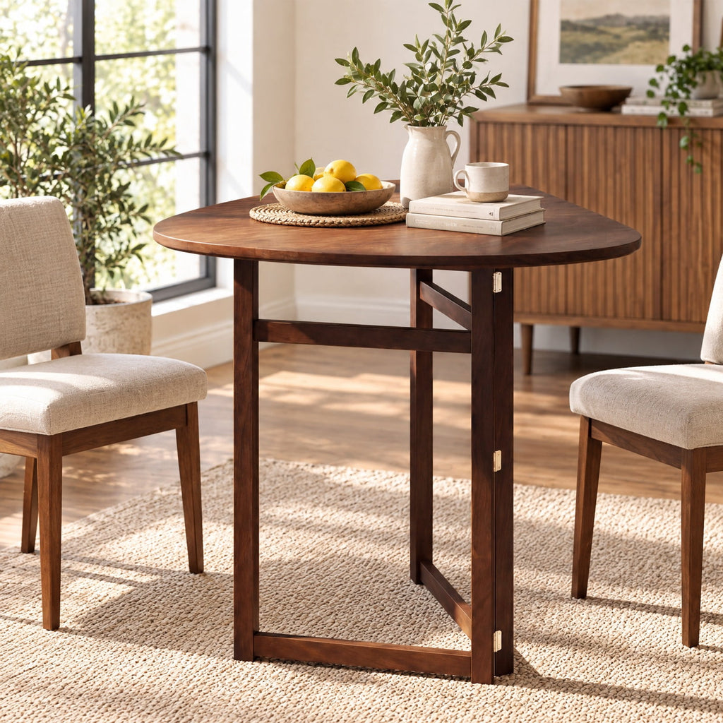 Airfind Foldable Dining Table 31.5 Inch Triangular Small Kitchen Table for 2, 130 lbs Capacity, Rubber Wood MDF Frame, 31.5 Inch x 31.5 Inch x 29.5 Inch Footprint