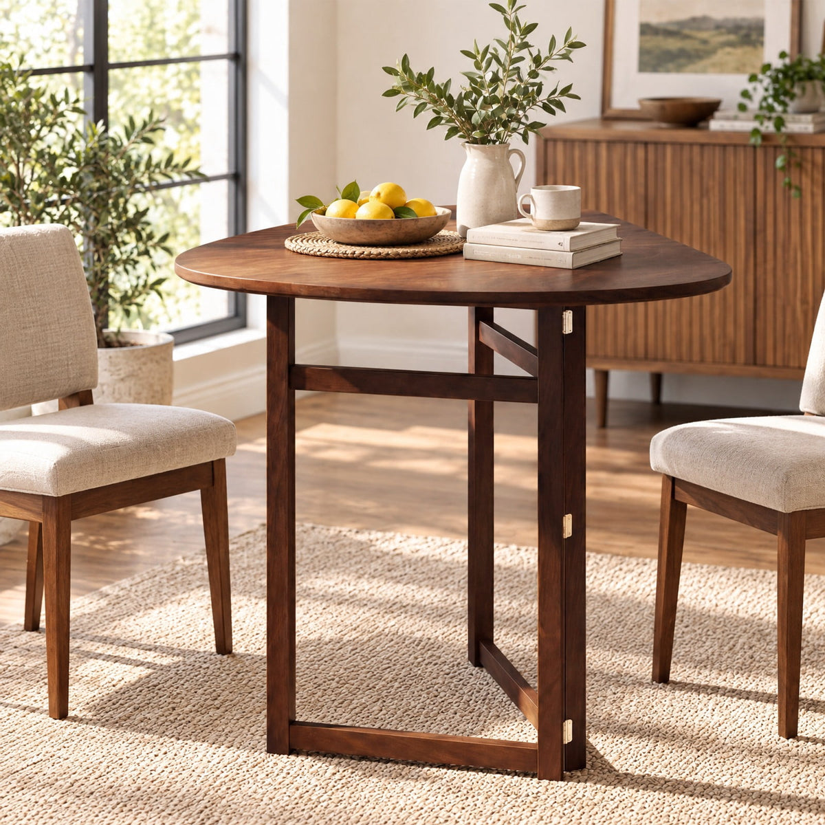Airfind Foldable Dining Table 31.5 Inch Triangular Small Kitchen Table for 2, 130 lbs Capacity, Rubber Wood MDF Frame, 31.5 Inch x 31.5 Inch x 29.5 Inch Footprint