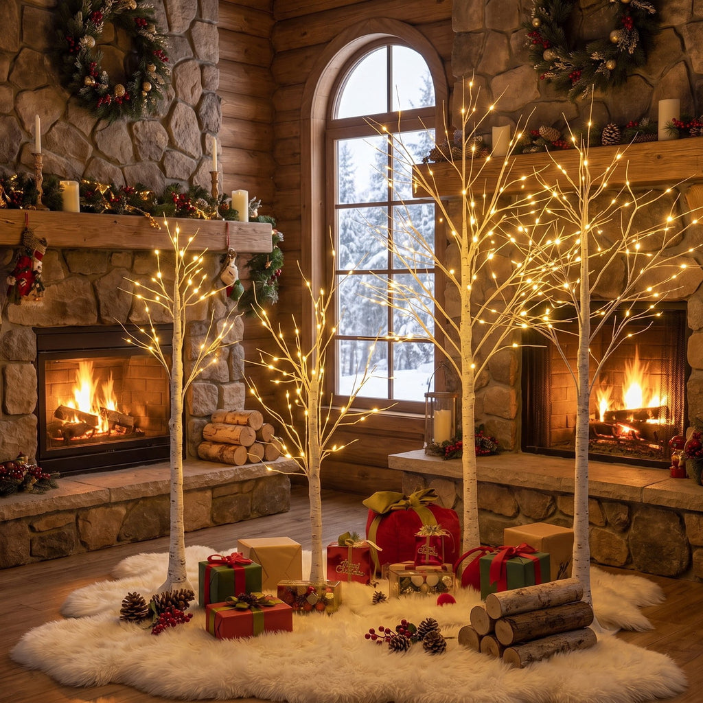 Airfind Pre-lit White Twig Birch Tree for Christmas Holiday with LED Lights-6 ft, metal plastic Height: 4/5/6 ft Frame, White