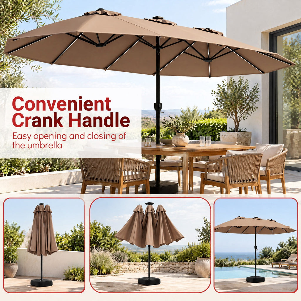 Airfind 15.5FT Extra-Large Patio Umbrella with Base 12 Reinforced Ribs, 180G Polyester Fabric Metal External Frame, Brown
