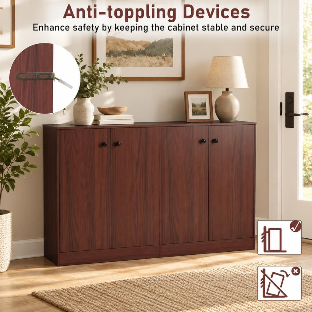 Airfind 2-Door Modern Floor Storage Cabinet with 3-Tier Shelf, 110 lbs Capacity, Engineered Wood MDF Frame, 27.5in x 13.5in x 33.5in Footprint, Brown