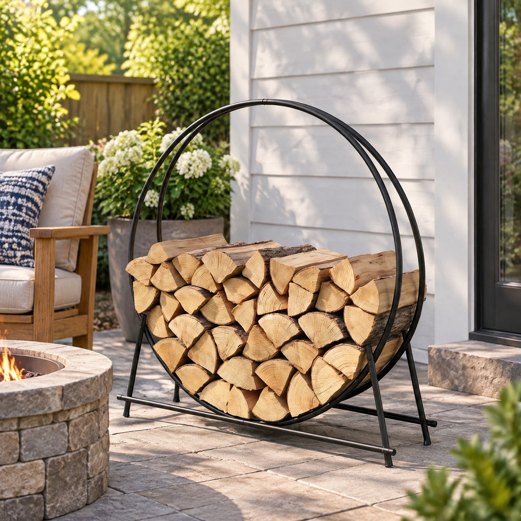 Airfind 45 Round Firewood Rack with Heavy, 485 lbs Capacity, Metal Frame, 46 x 14.5 x 48.5 Footprint, Black