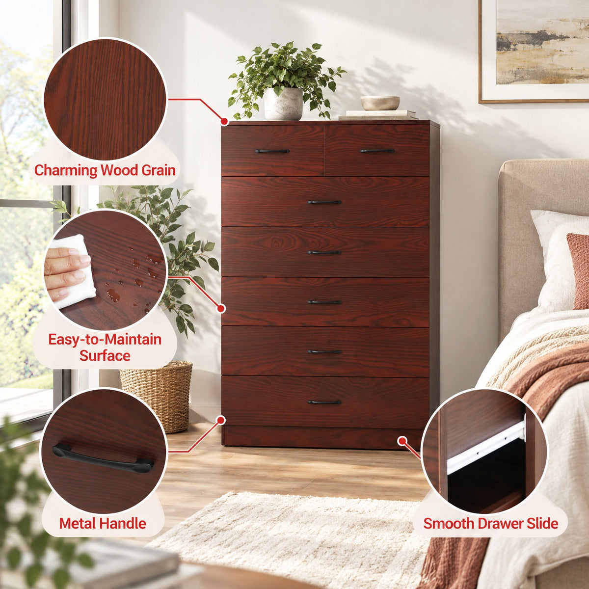 Airfind Wooden Chest of Drawers with Anti, 66 lbs Capacity, Engineered Wood MDF Frame, 32 x 18 x 48 Footprint, White