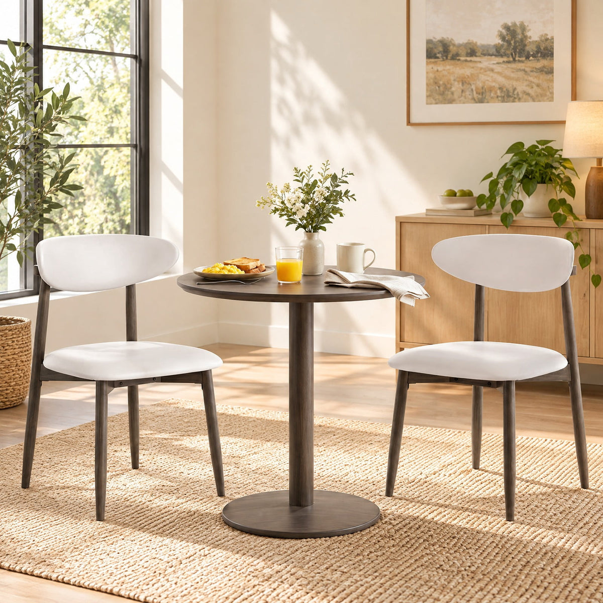 Airfind Set of 2 Wooden Modern Upholstered Dining Chairs with Curved Backrest, Chair 330 lbs Capacity, Rubber Wood Frame, Beige