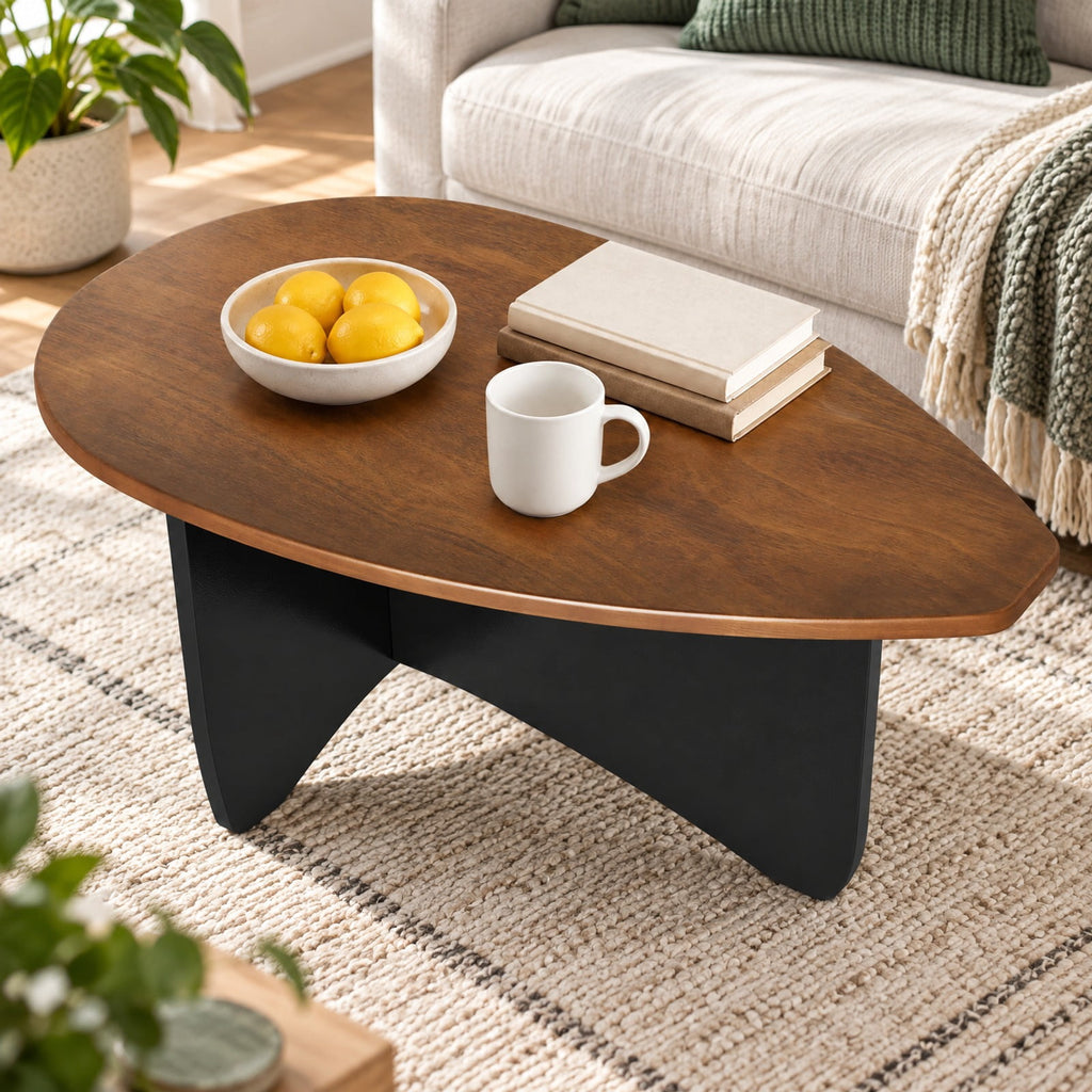 Airfind Oval Coffee Table Mid Century Modern Accent Table Low Profile Wooden Center Table, 35.5 x 21.5 x 15Weight Footprint, Walnut