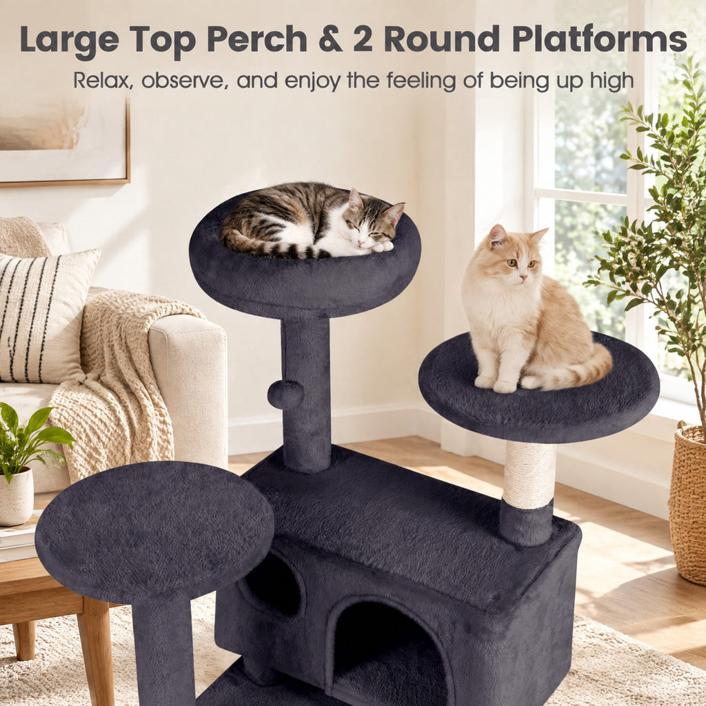 Airfind 52 Inch Tall Cat Tree Tower for Indoor Cats, 22 lbs Capacity, Engineered Wood Sponge Plush Fabric Sisal Frame, Dark Gray