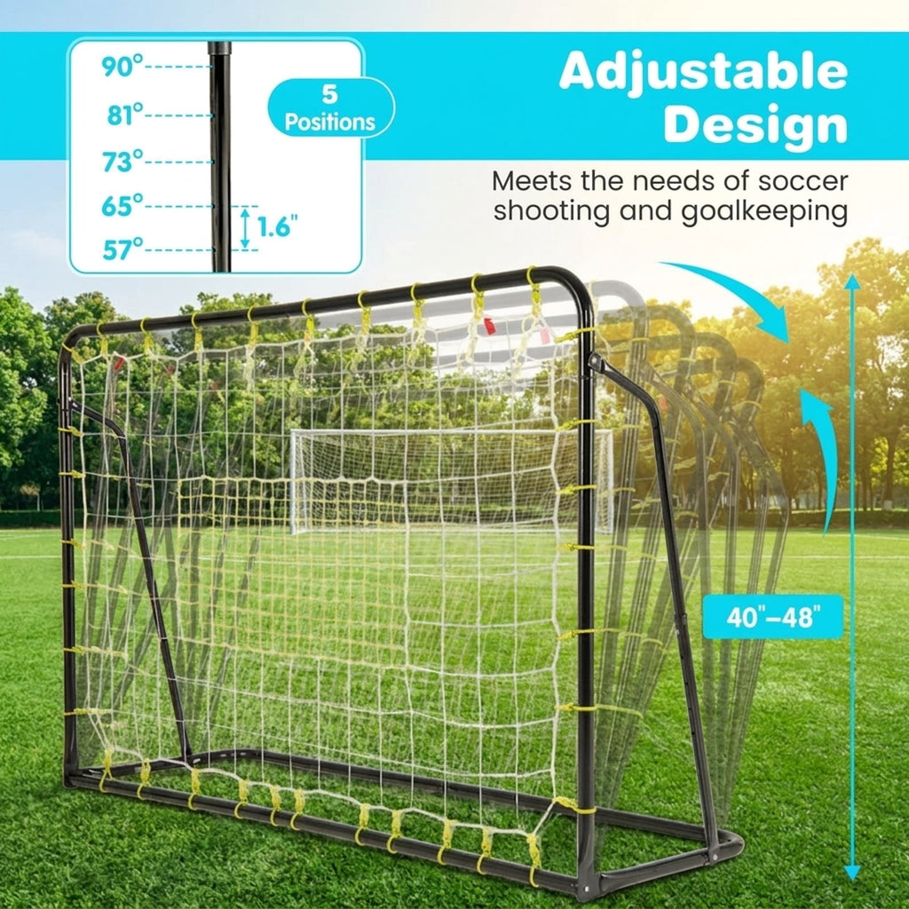 Airfind 2-in-1 Kids Soccer Goal and Rebounder with 5 Angle Adjustment and Height-Adjustable Frame Stakes and Carry Bag for Backyard Training Practice Ages 6 Plus, Black