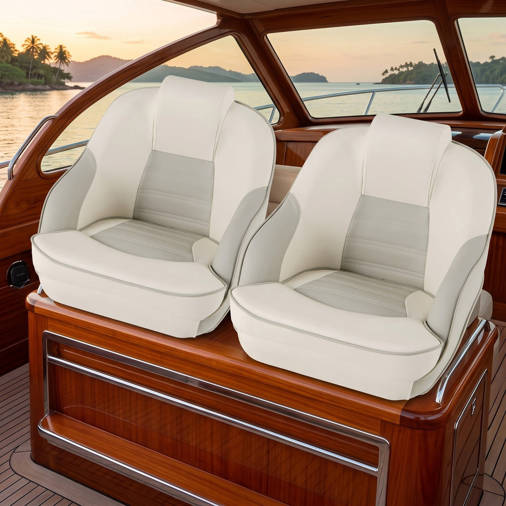 Airfind Captain Bucket Boat Seat with Padded Headrest and Wrap Around Support for Cabin and Sightseeing Boats, White and Gray