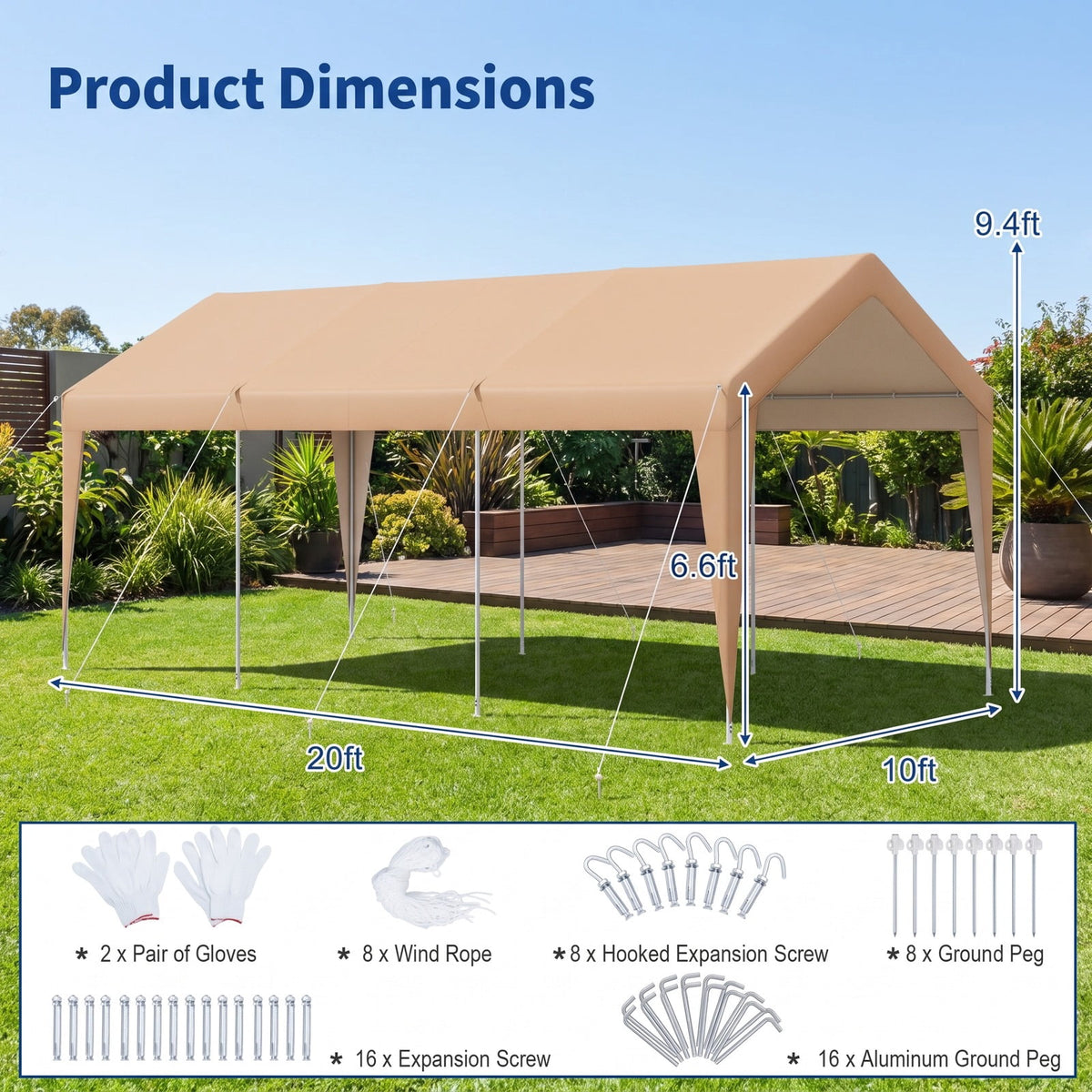 Airfind 10 x 20 Feet Patio Heavy Duty All-Weather Carport, Double-Layer 180G PE Galvanized Steel Frame, 10 x 20 x 9.4 ft Footprint, Yellow