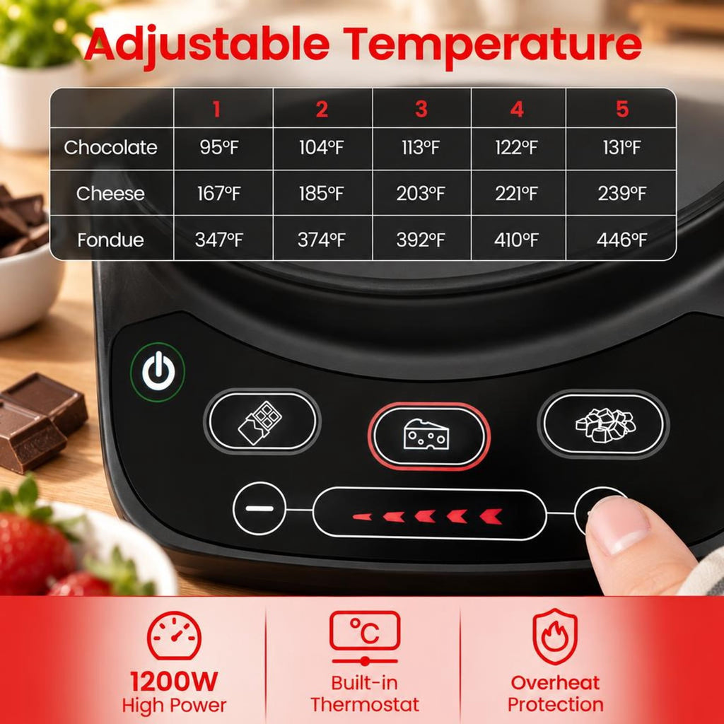 Airfind 1200W Electric Fondue Pot Set with 3.2 QT Removable Pot 6 Color, Stainless Steel PBT Frame, 9.5 × 7 × 3 Footprint, Silver + Black
