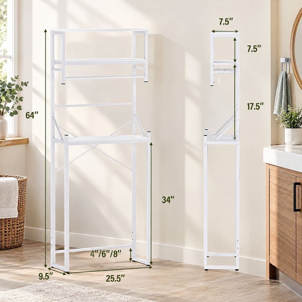 Airfind Over the Toilet Storage Rack 3-Tier Over Toilet Bathroom Organizer with Towel Holder, 110 lbs Capacity, Metal Engineered Wood Frame, White