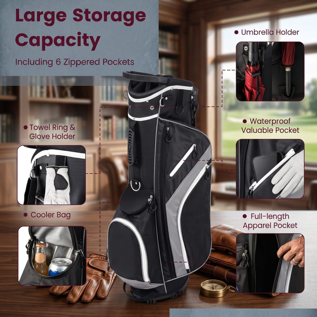 Airfind Lightweight Golf Stand Bag with 14 Way Top Dividers and 6 Zippered Pockets and Rain Hood for Walking the Course, Gray