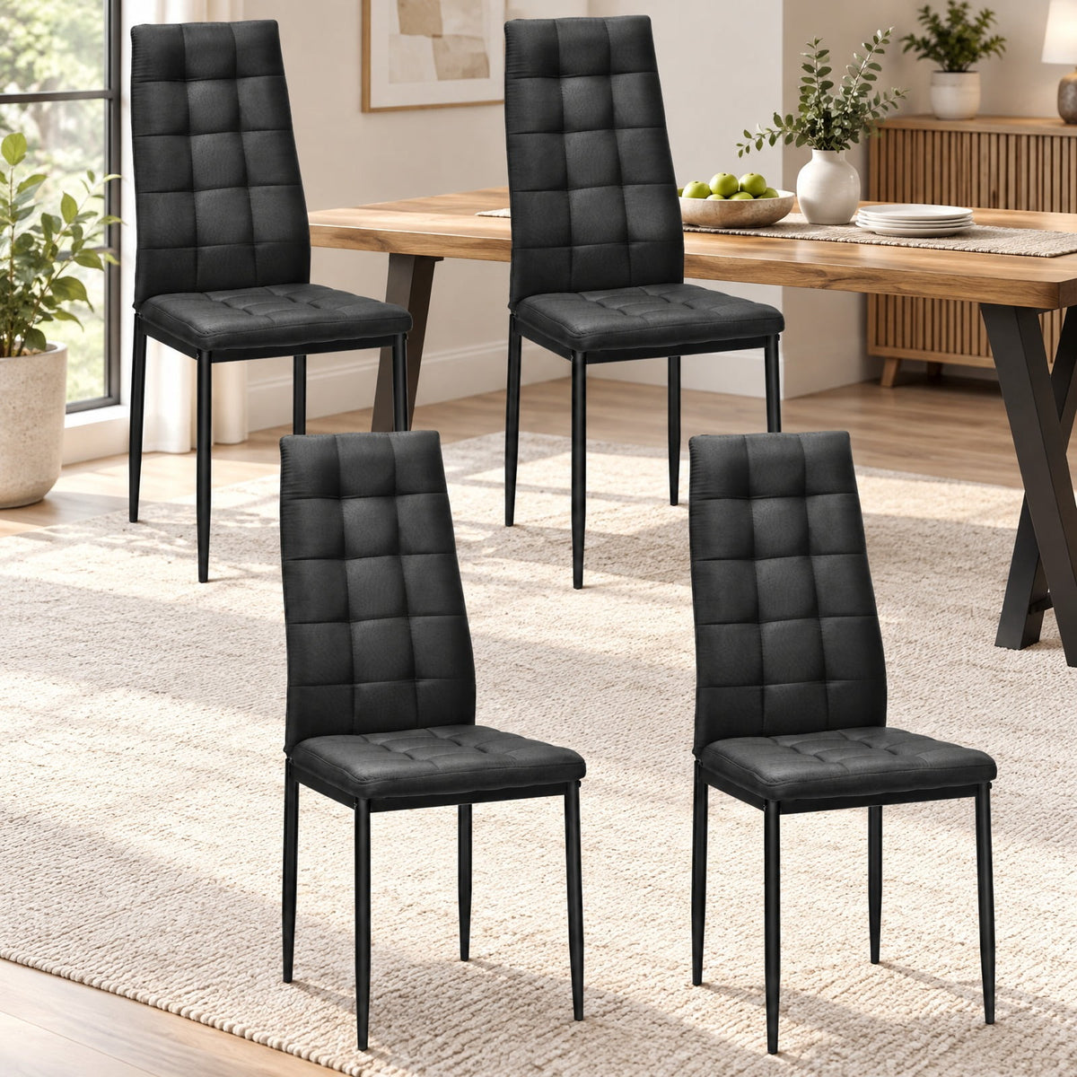 Airfind Set of 4 Fabric Dining Chairs Set with Upholstered Cushion and High Back, 330 lbs Capacity, Metal sponge fabric Frame, Black