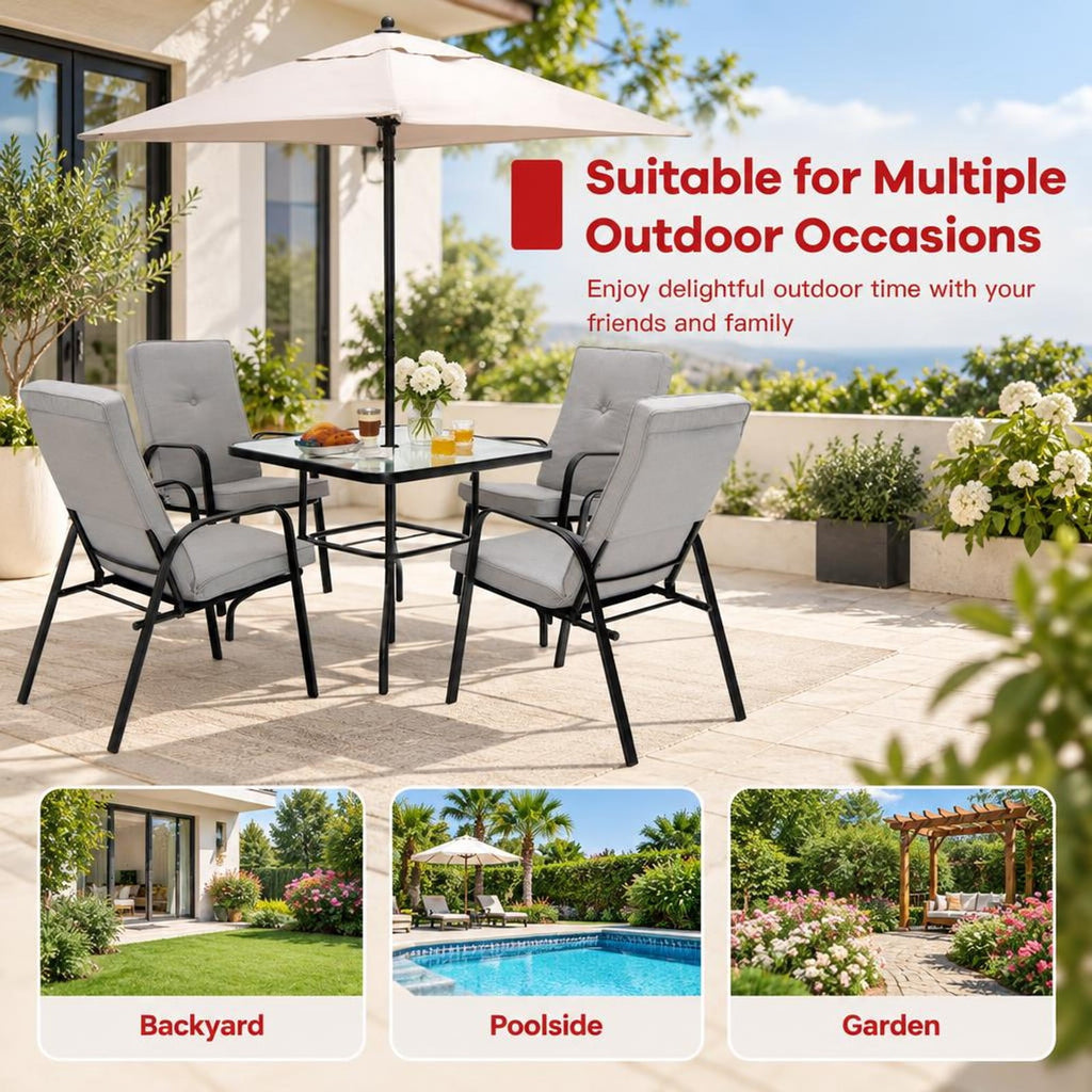 Airfind 35 Inch Patio Dining Square Tempered Glass Table with Umbrella Hole, 200 lbs Capacity, Steel tempered glass Frame, Black