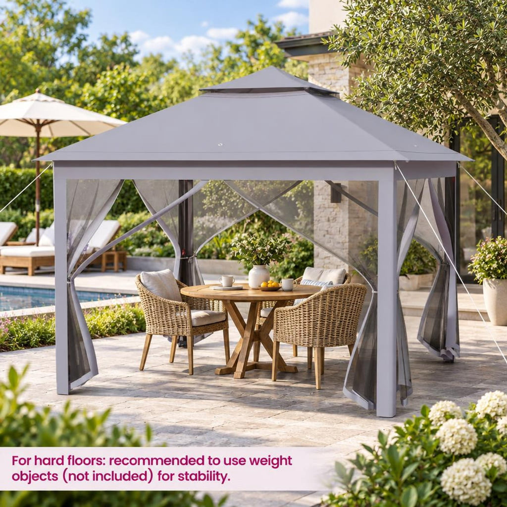 Airfind 11 x 11 Feet 2-Tier Pop-Up Gazebo Tent Portable Canopy Shelter Carry Bag Mesh, Polyester fabric steel pipe Frame, Gray
