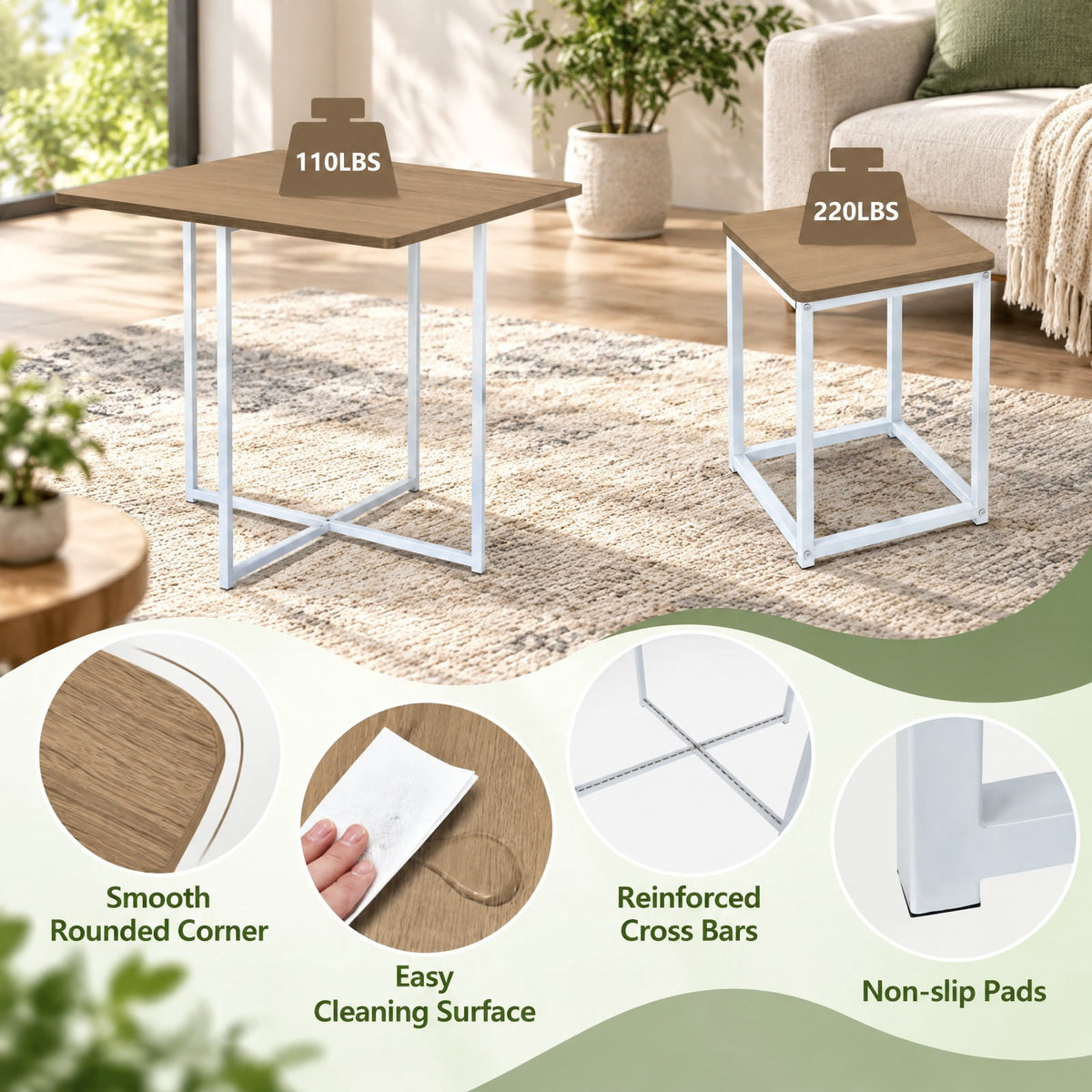 Airfind 5 Pieces Metal Frame Dining Set with Compact Dining Table and 4 Stools, Steel MDF Frame, 31in x 31in x 30in Footprint, Natural