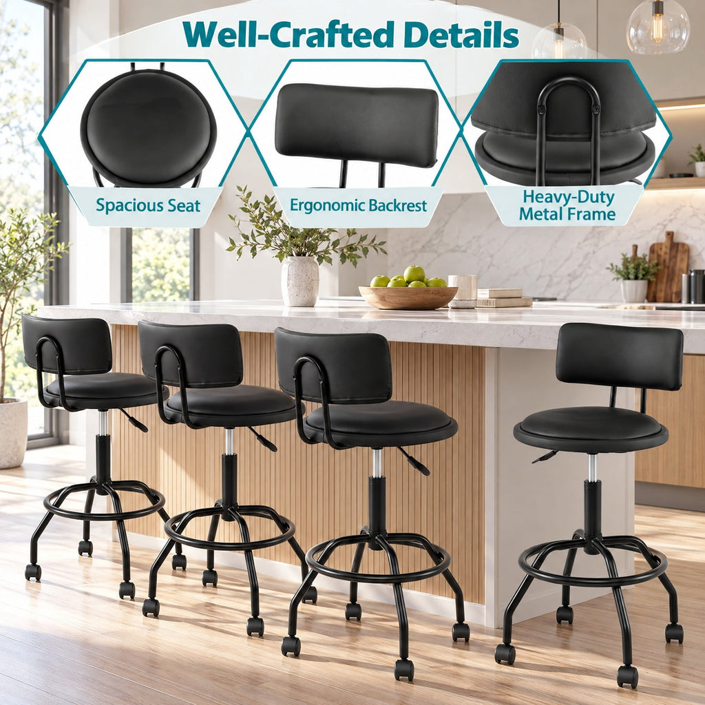 Airfind Set of 2 Modern Swivel Height Adjustable Bar Stool with Backrest, 330 lbs Capacity, Metal PU Leather Sponge Plywood Frame, Black