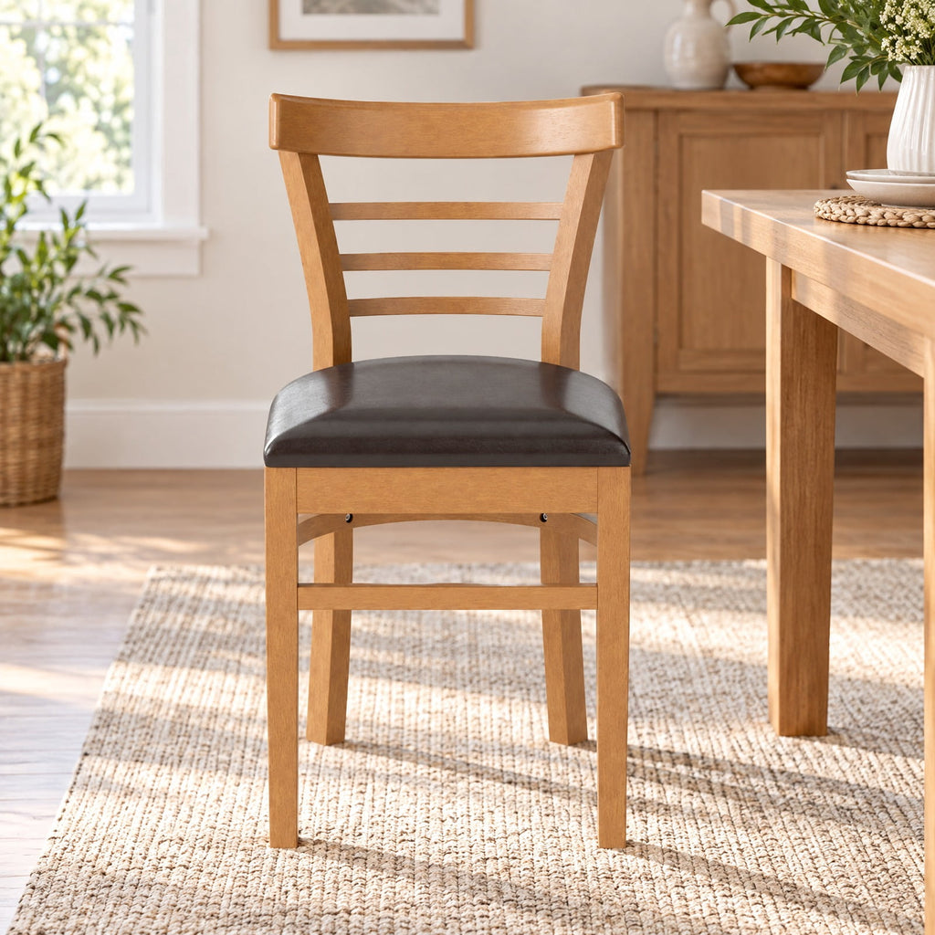 Airfind Set of 2 Wooden Dining Chair with Rubber Wood Legs for Restaurant, Chair 400 lbs Capacity, Rubber Wood PU Leather Sponge Frame, Brown