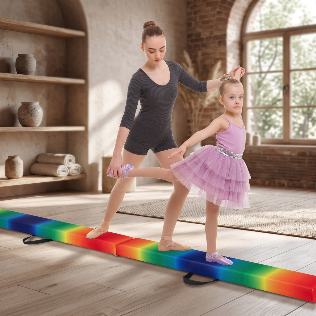 Airfind Folding Balance Beam for Kids with Solid Wood Base and Anti-slip Bottom for Home Gymnastics Training and Practice, Rainbow