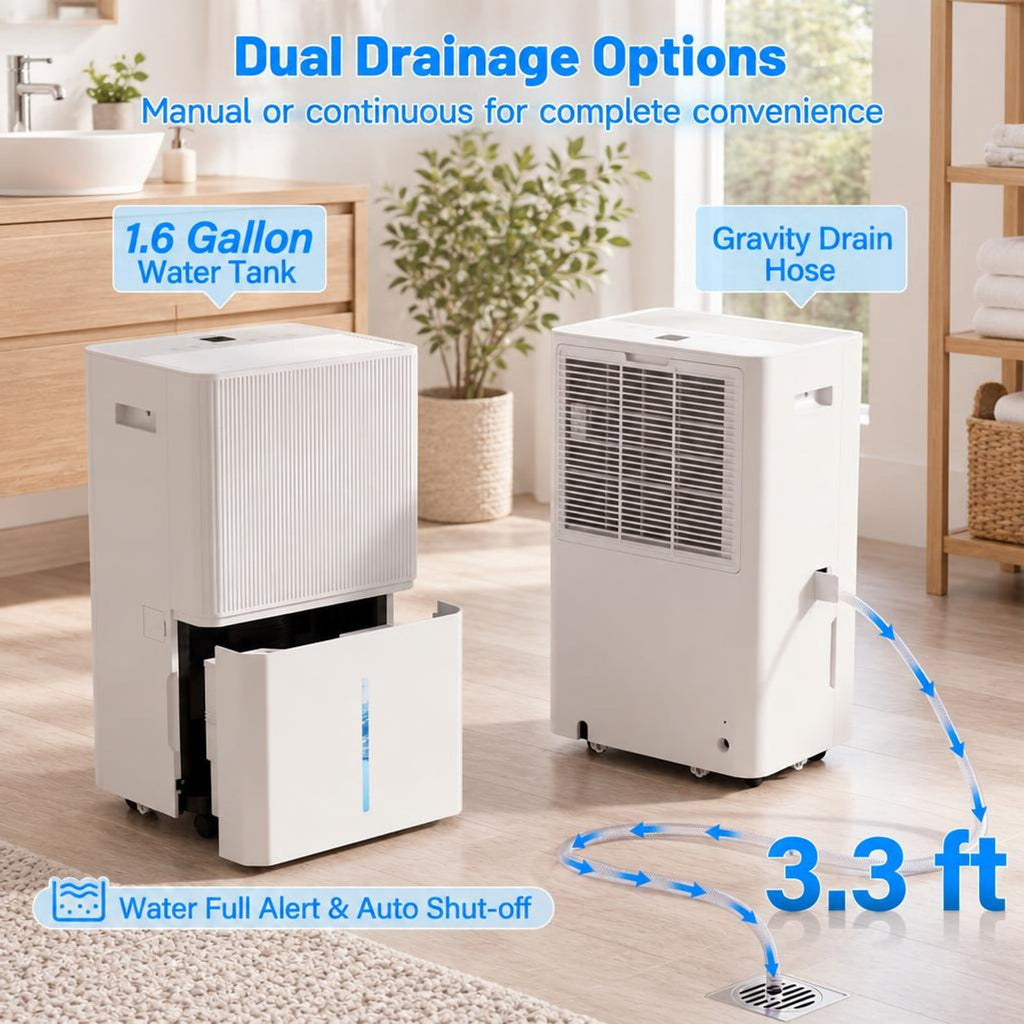 Airfind 3 Modes Dehumidifier with Drain Hose and LED Display for 6500 Sq. Ft. Home, ABS Copper, 15 Inch x 11 Inch x 24 Inch (L x W x H) Rated, Unspecified