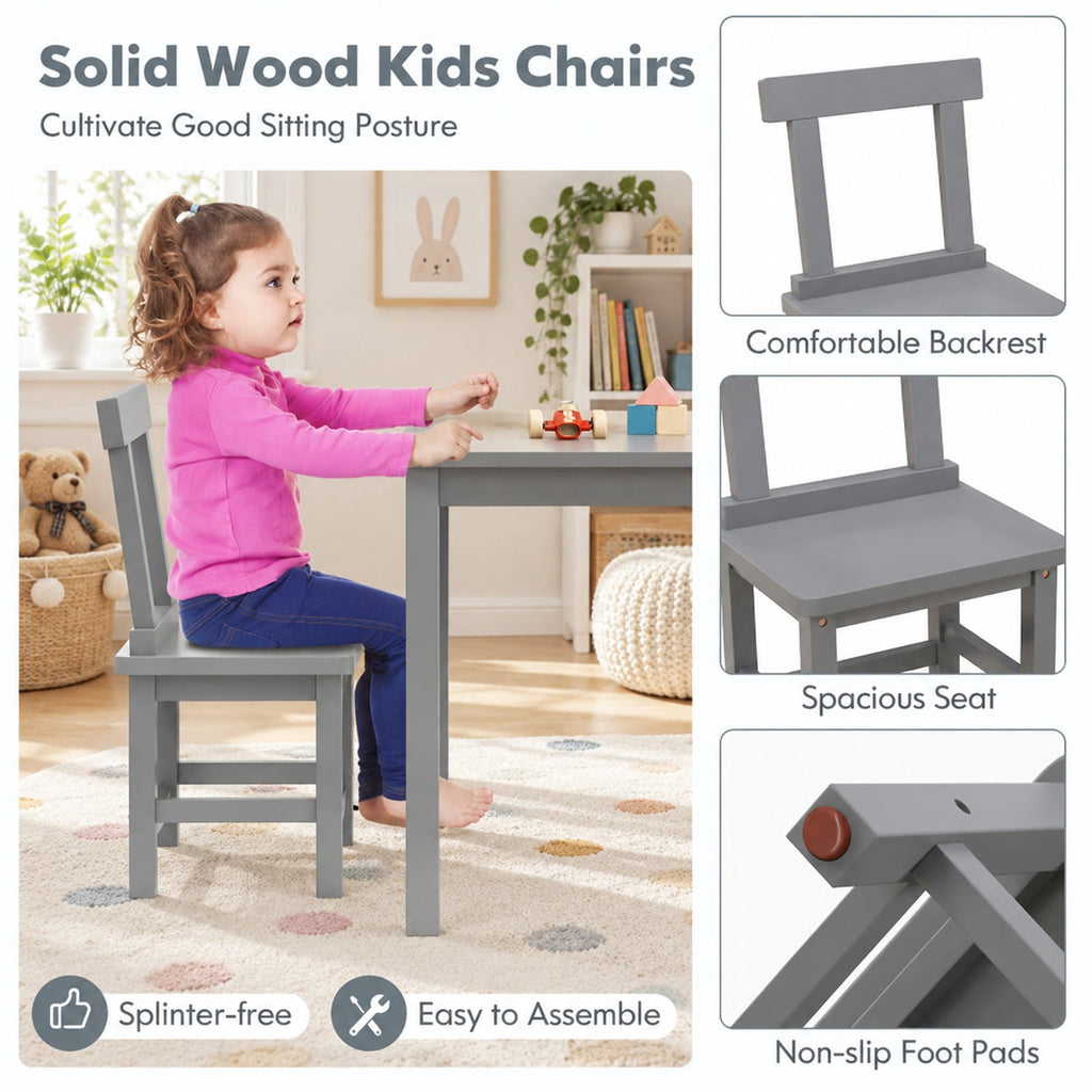 Airfind Wooden Kids Table and 2 Chairs Set with Anti-slip Foot Pads, Rubber Wood Acacia Wood MDF Frame, 30 x 30 x 22 inch Footprint, Gray
