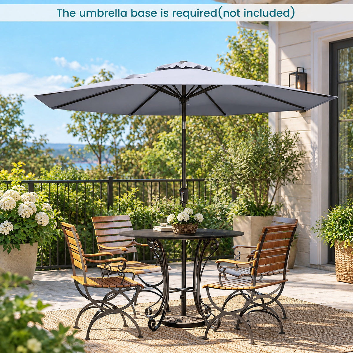 Airfind 9 FT Outdoor Market Patio Table Umbrella Push Button Tilt Crank Lift, Iron Polyester Fabric Frame, Gray