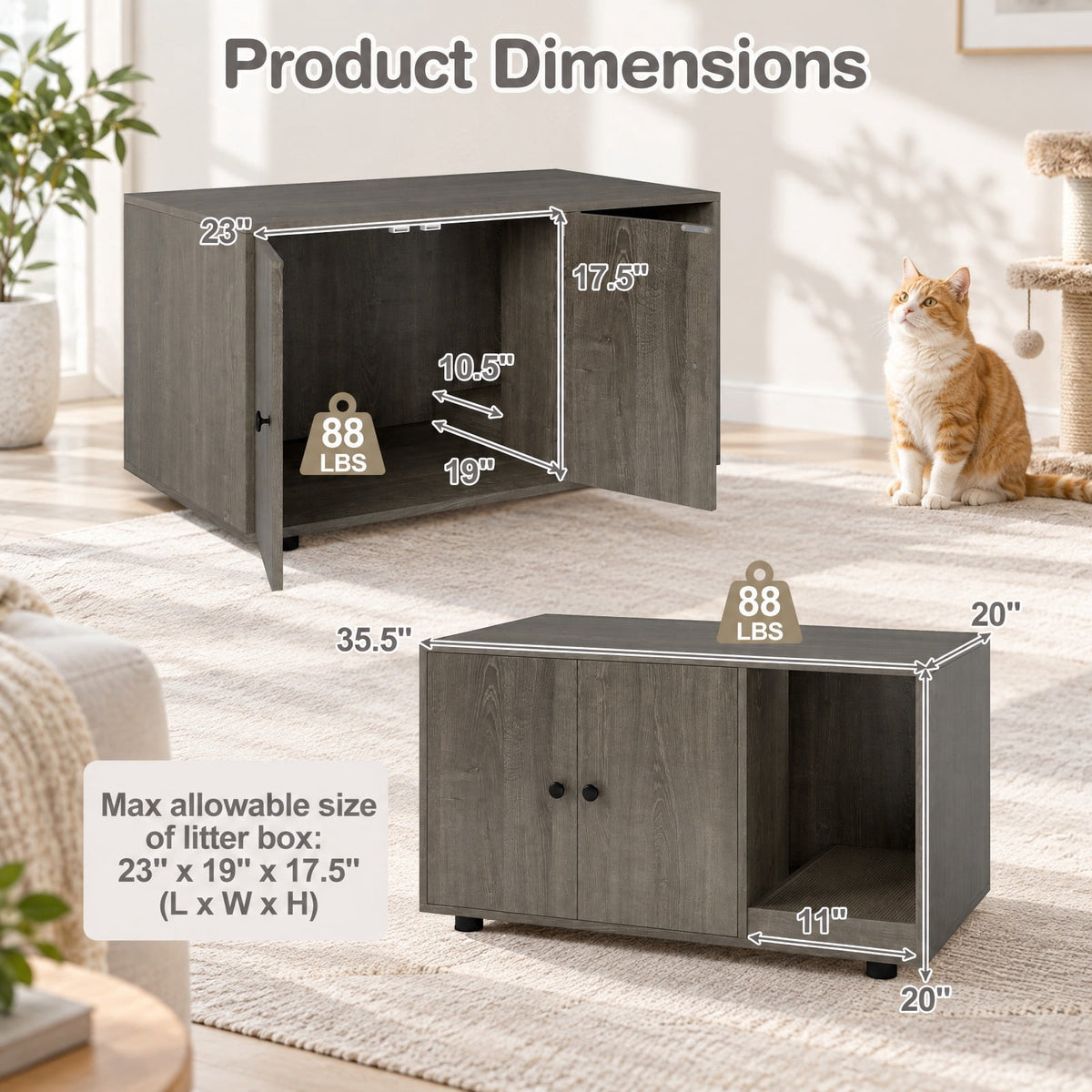 Airfind Wooden Cat Litter Box Enclosure Hidden Litter Box Furniture with Scratching Board, Engineered Board MDF Frame, Oak
