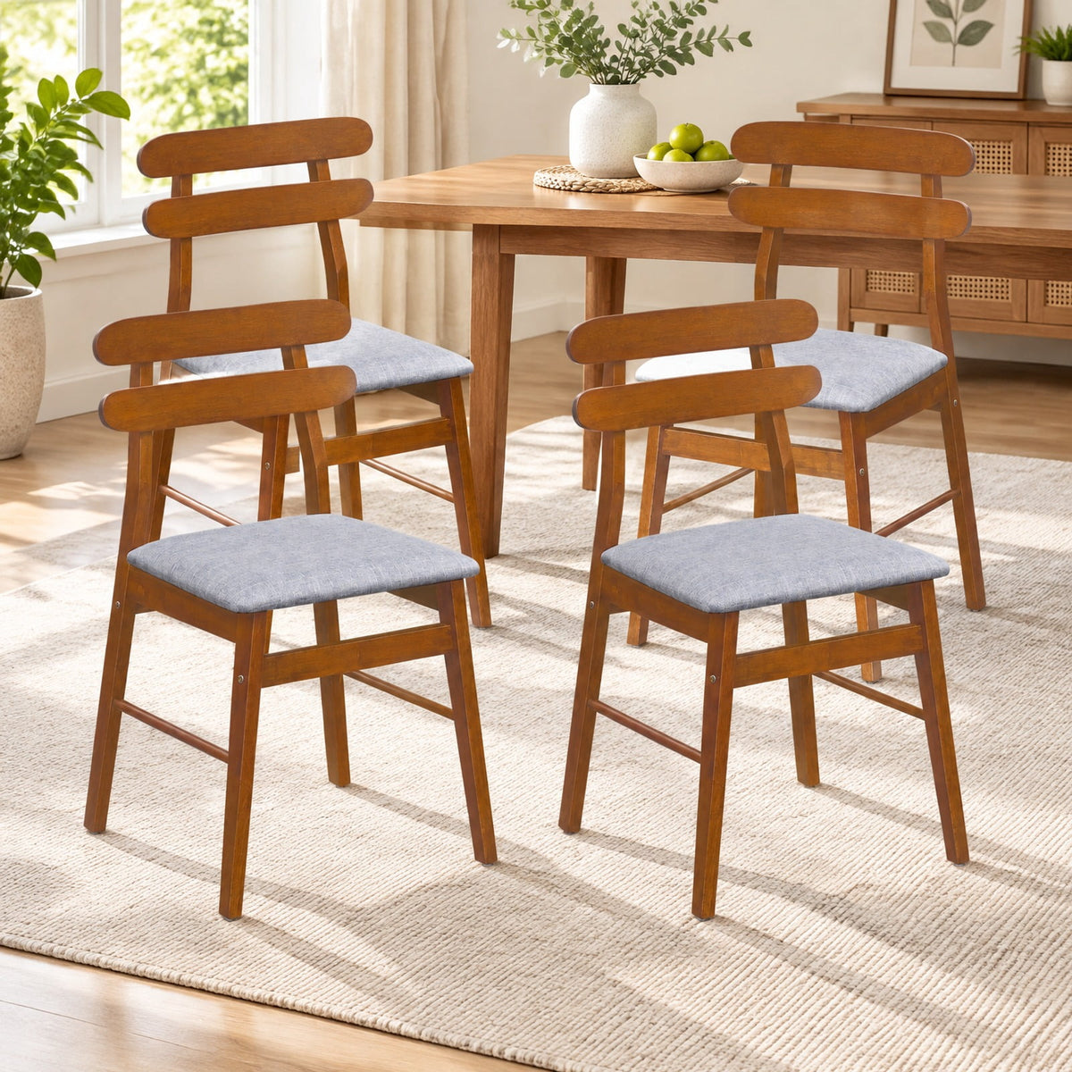 Airfind Set of 4 Upholstered Dining Chairs with Curved Backrest and Rubber Wood Frame, 330 lbs Capacity, Rubber Wood Foam MDF Frame, Natural