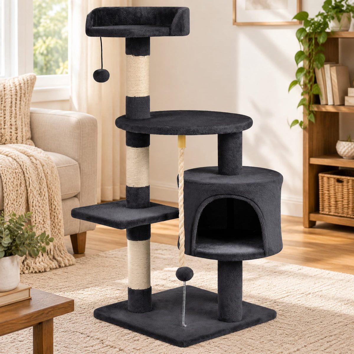 Airfind 36 Inch Tall Kitten Tower with Condo and Plush Perch, 22 lbs Capacity, Engineered Wood Sponge Plush Fabric Sisal Base Frame, Dark Gray
