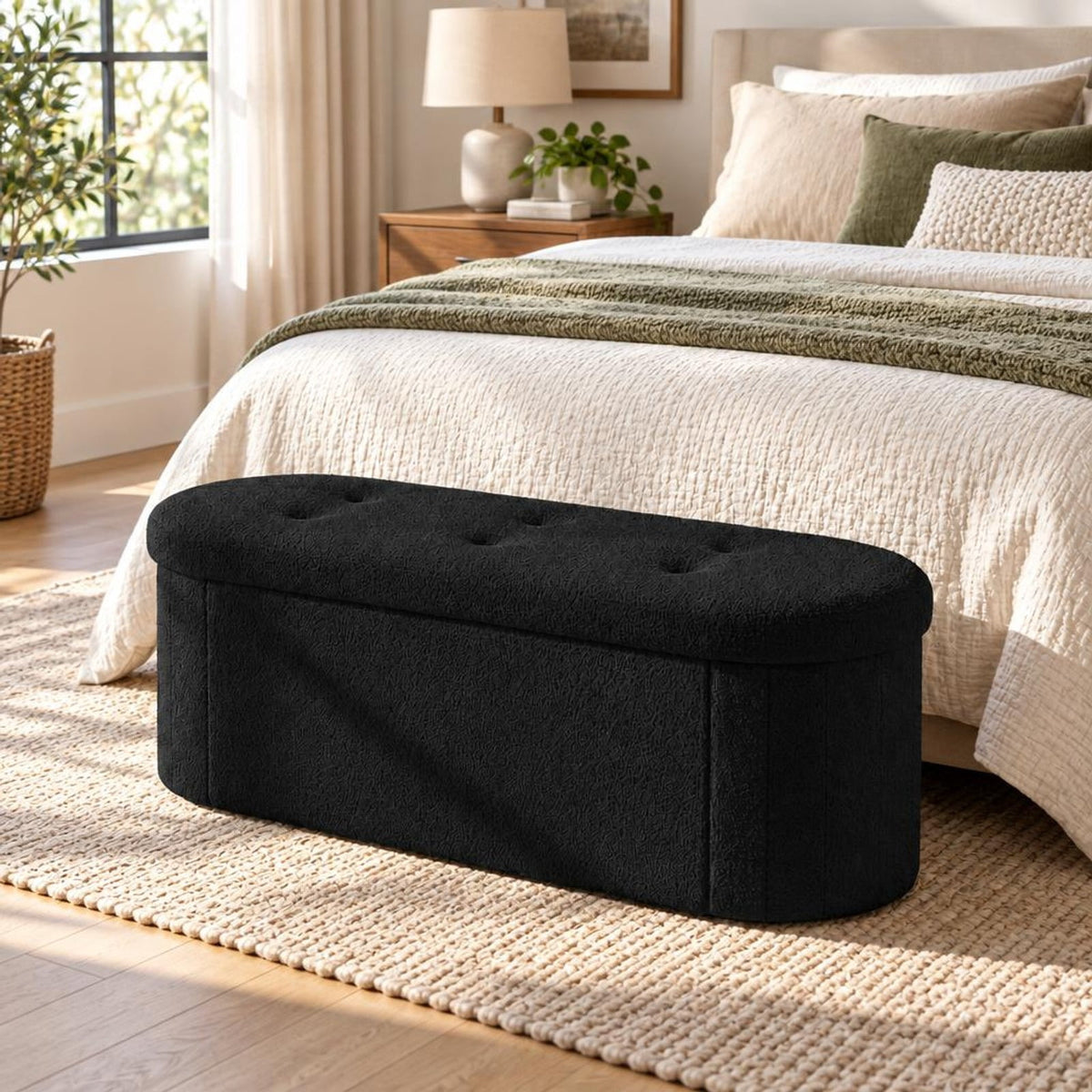 Airfind 43 Folding Teddy Storage Ottoman Bench with Dividers for Living Room and Bedroom, 43 x 15 x 16Inner Footprint, Black