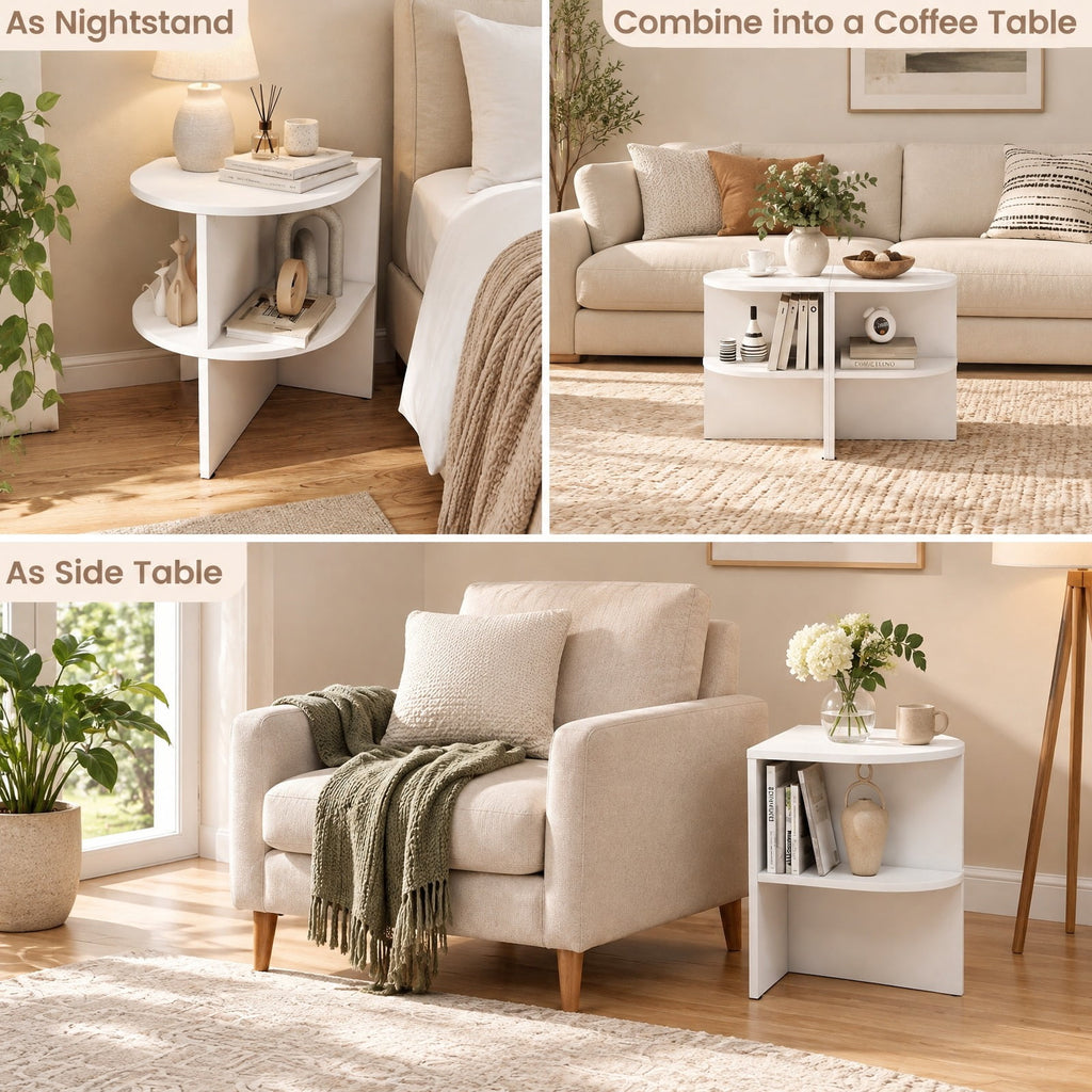 Airfind End Table, Half Round, with Open Shelves for Small Space, 66 lbs Capacity, Engineered Wood, 15 Inch x 15 Inch x 19 Inch/38 x 38 x 48.5 cm, Coffee