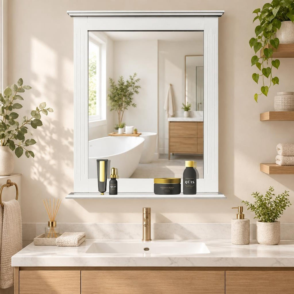 Airfind Wall-Mounted Multipurpose Vanity Mirror with Shelf, MDF Frame, 22.5 x 5 x 27 Footprint, White