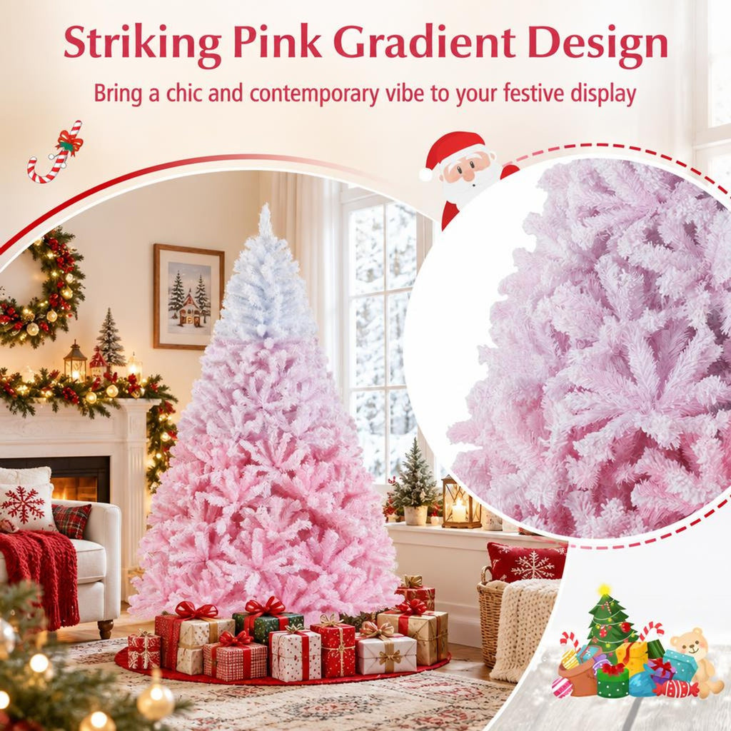 Airfind 2025 New Artificial Christmas Tree with Folding Metal Stand and 456 Branch Tips-7FT, Pink, Diameter of Stand 16in 18in 20in 22in
