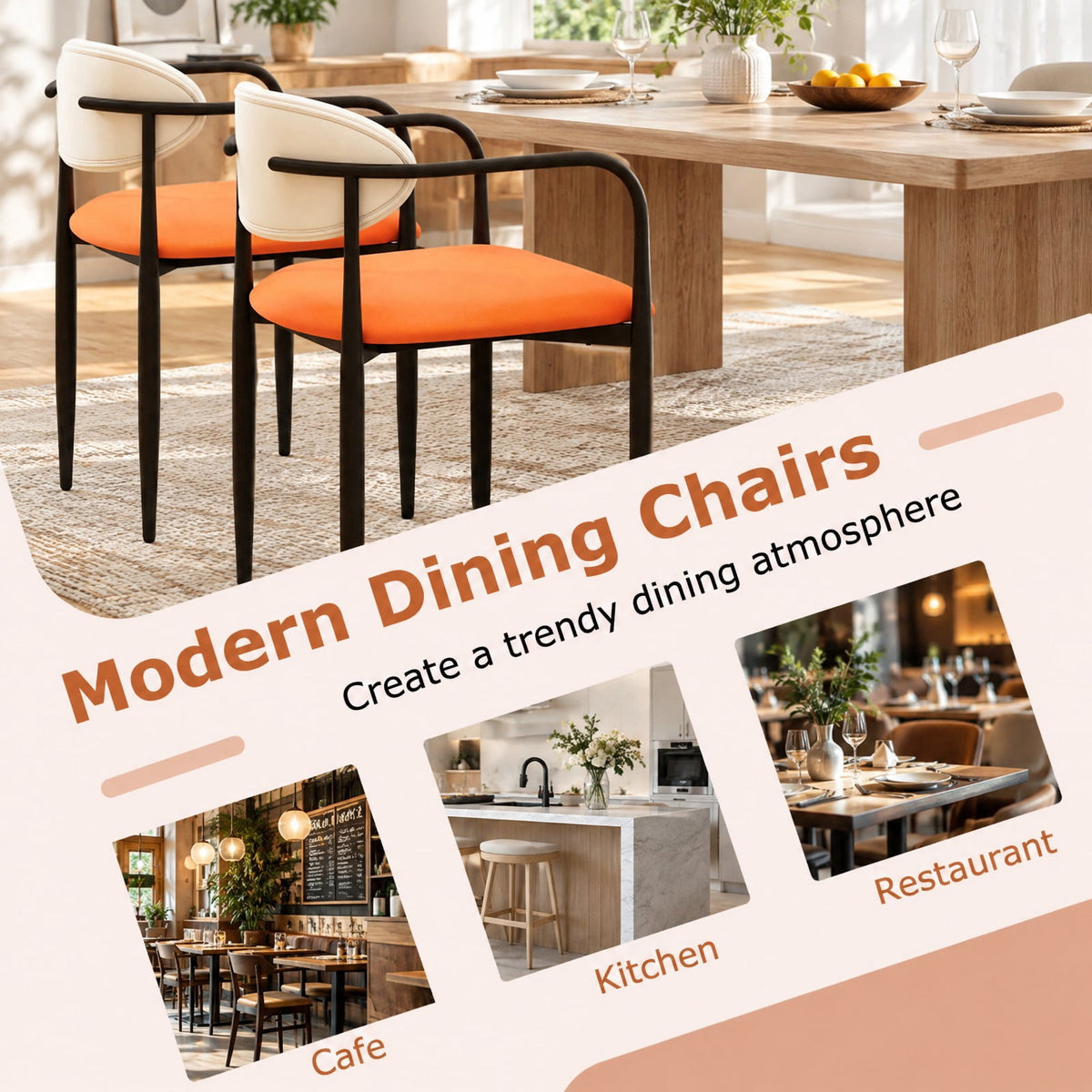 Airfind Modern Dining Chairs Set of 2 with Padded Seat and Curved Back, 330 lbs Capacity, Metal Sponge PU Leather Plywood Frame, White