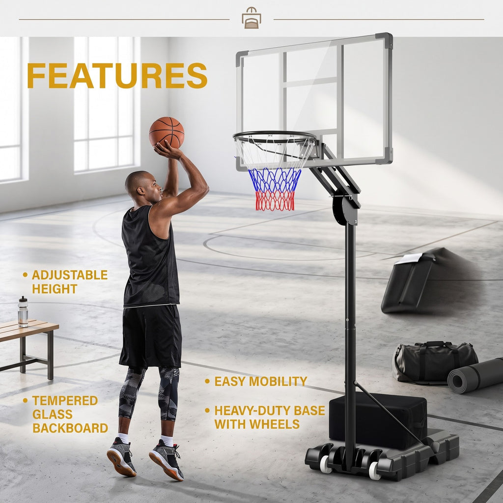 Airfind Portable Basketball Hoop System, 4.9-10 FT Height Adjustable Basketball Goal with Shatterproof Backboard, Fillable Base Weight Bag, 2 Wheels for Kids, Black