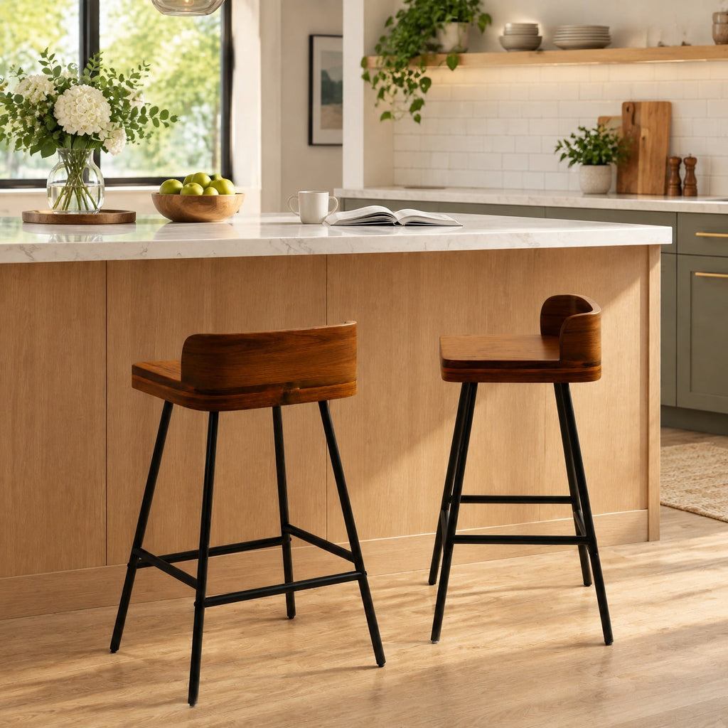 Airfind Set of 4 24 Inch Industrial Rubber Wood Bar Stool with Low Back Metal Legs and Footrest, 330 lbs Capacity, Rubber Wood Metal Frame, Unspecified