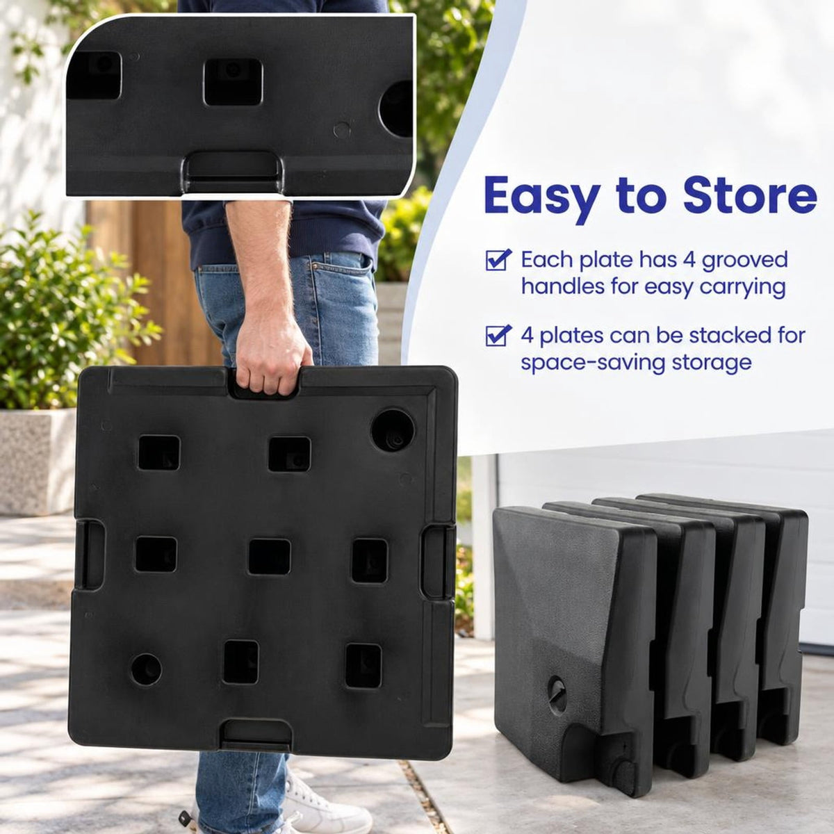 Airfind 4-Piece 20L Cantilever Offset Patio Umbrella Base, Providing 200 lbs large water filling capacity, Each plates can be stacked up to save space