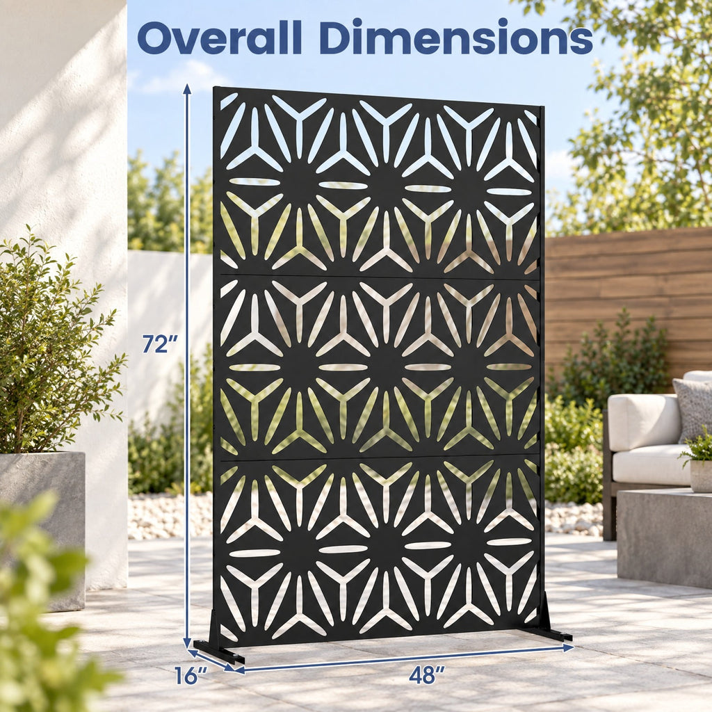 Airfind 72H x 48W Freestanding Fence Panel with Stand and Expansion Bolts, Metal Frame, 48 x 16 x 72 Footprint, Black