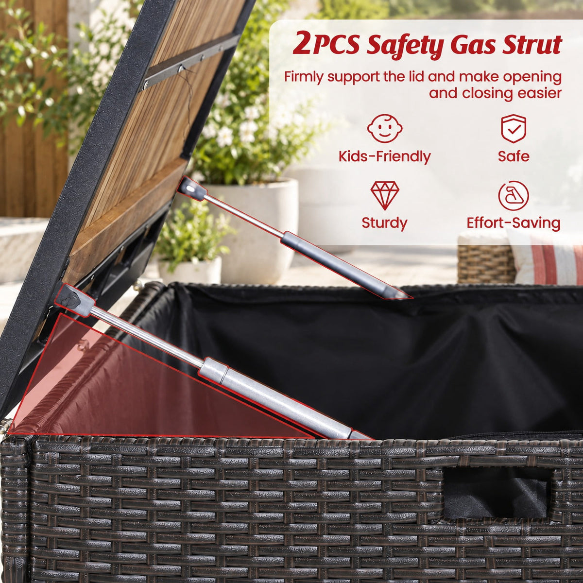 Airfind 134 Gallon Rattan Storage Box with Zippered Liner and Solid Acacia Wood Top, wood board 165 lbs Capacity, 51in x 28.5in x 28in Footprint, Wood
