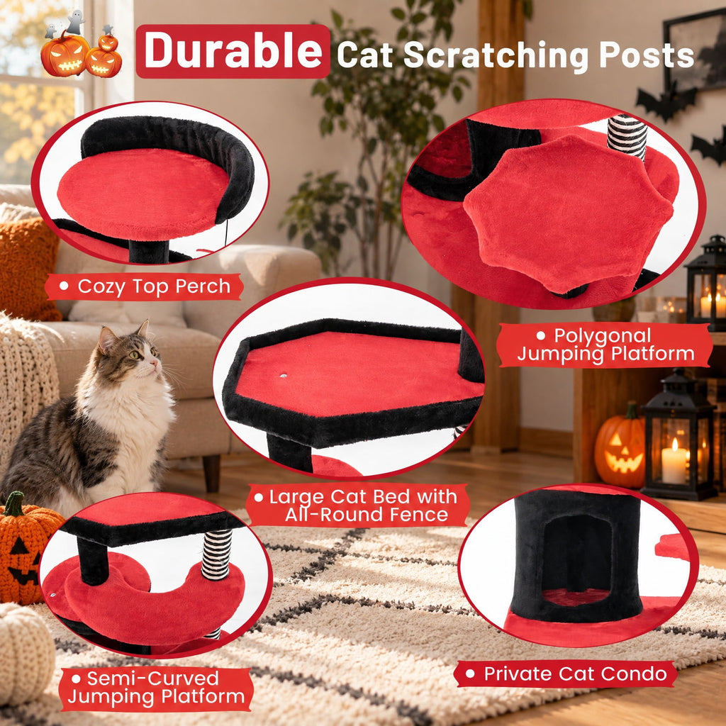 Airfind Gothic Cat Tree with Cat Bed Cat Condo and Sisal Scratching Post, 22 Lbs Capacity, Engineering Board Plush Fabric Sisal, Black