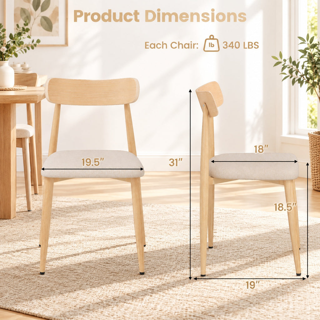 Airfind Linen Fabric Upholstered Modern Dining Chair Set of 2 with Padded Seat and Curved Back, 340 lbs Capacity, 19.5in x 19in x 31in Footprint