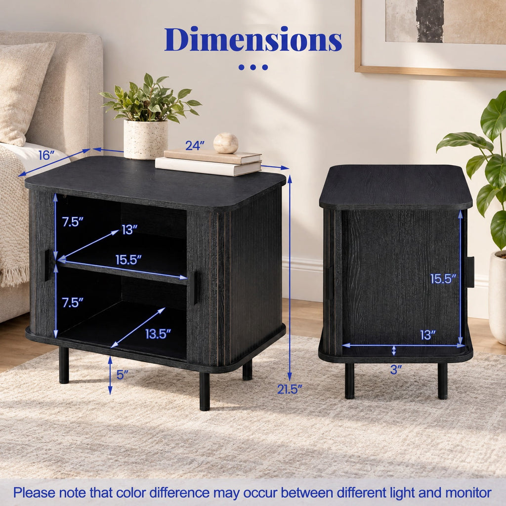 Airfind End Table Modern Mid Century Nightstand with Sliding Tambour Doors and Storage Shelf, 88 lbs Capacity, Engineered Wood MDF Metal Frame