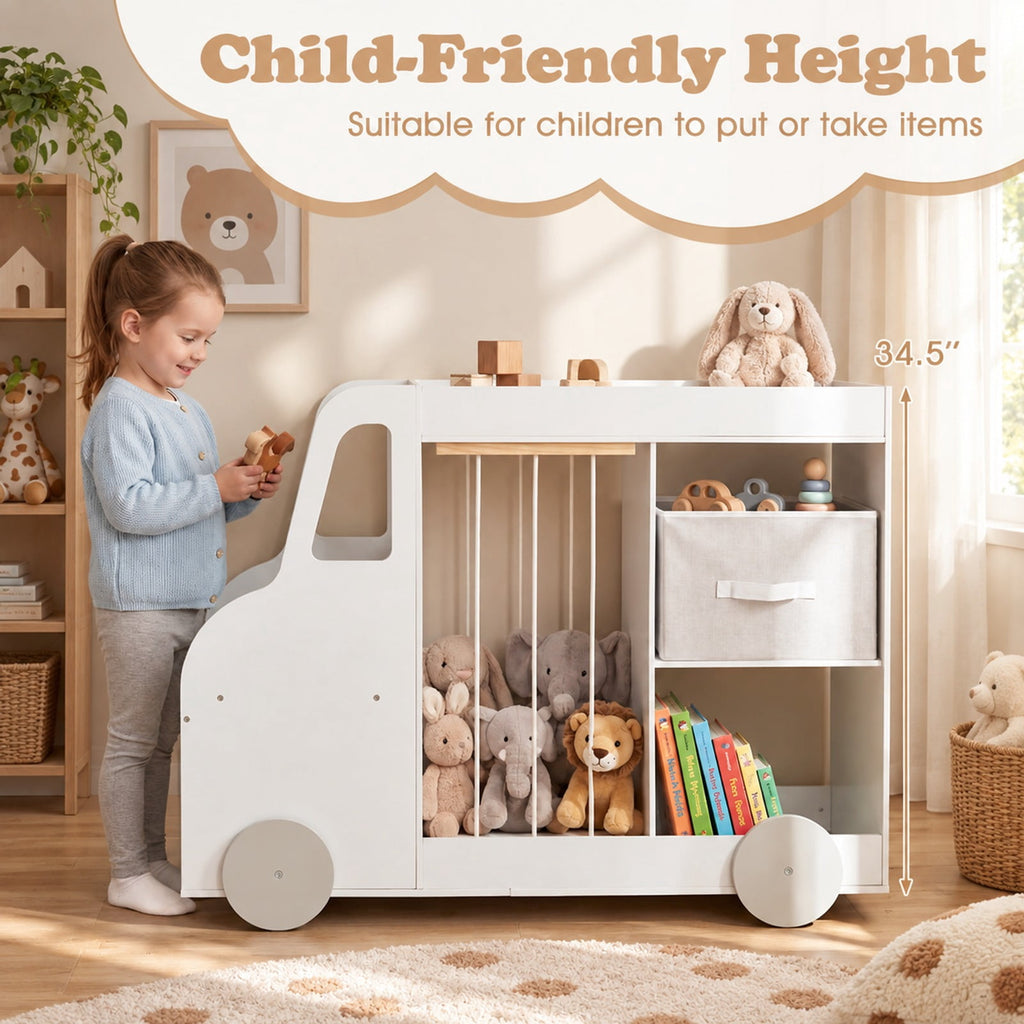 Airfind Toy Storage Organizer with Stuffed Animal Storage Fabric Drawer and Universal Wheels, 35 lbs Capacity, for 3+ Years Old, White