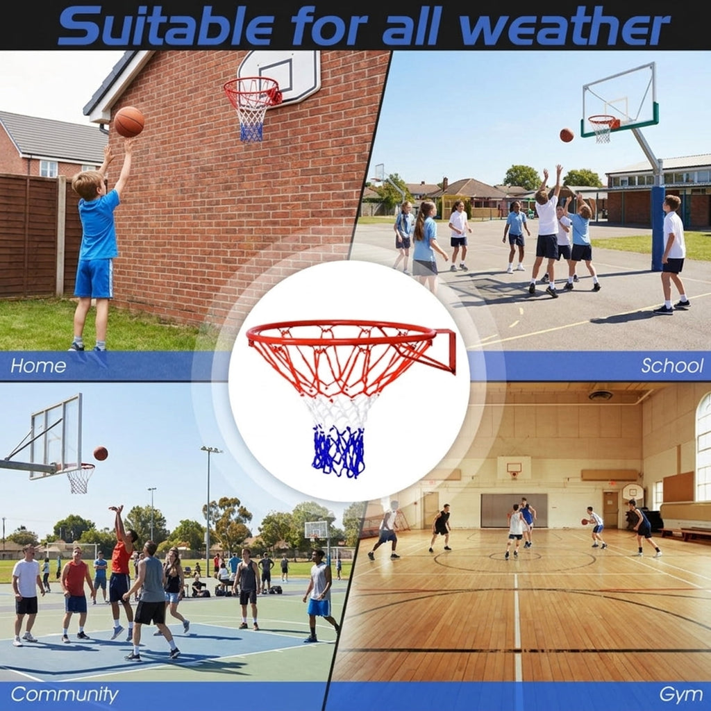 Airfind 18 Inch Steel Replacement Basketball Rim with All-Weather Polyethylene Net and Wall Mount Hardware for Indoor Outdoor Backboard Hoop Repair and Basketball Goal Restoration, Multicolor Net